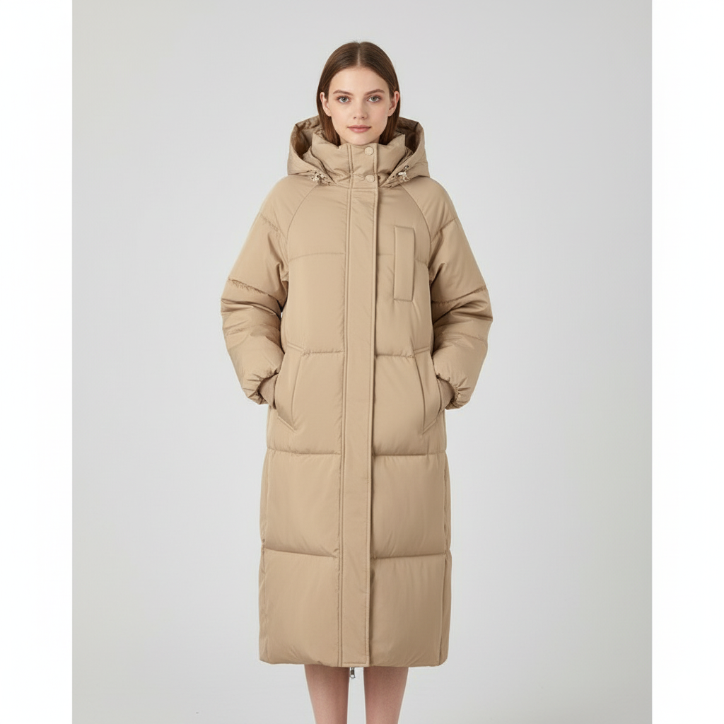 Women's mid-length puffer coat oversized hood warm insulation casual winter outerwear