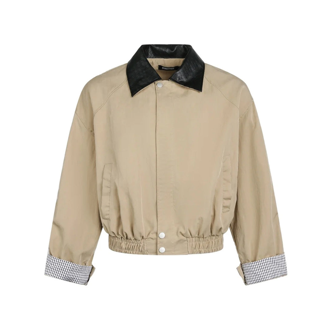 Black relaxed-fit jacket mock croc embossed collar elastic cuffs cotton everyday smart style