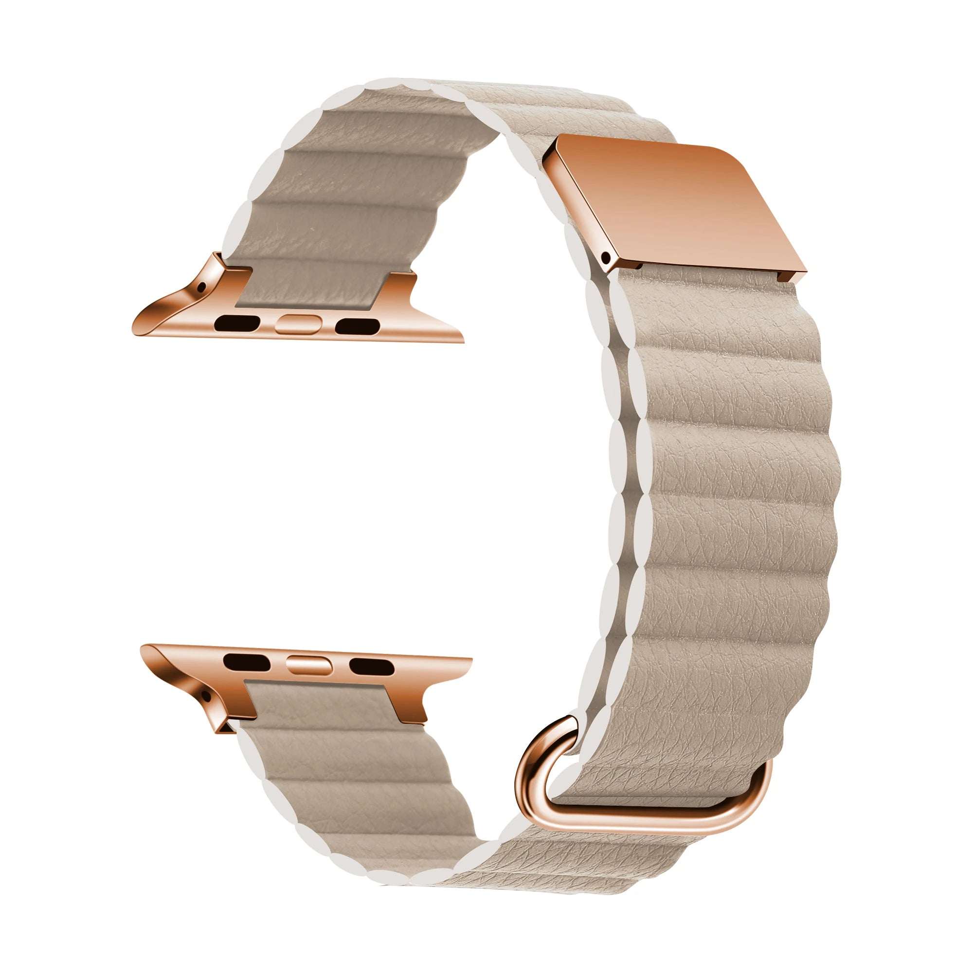 Blush genuine leather Watch band ridged texture magnetic closure everyday professional style