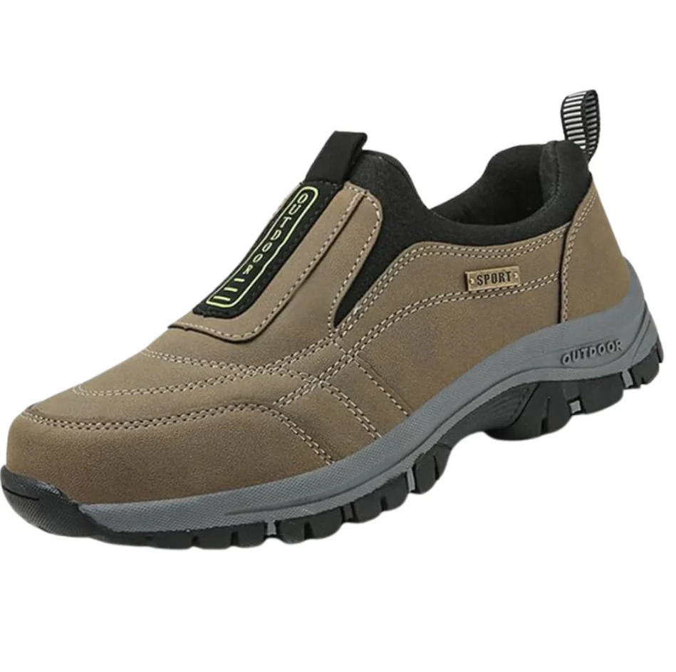 Men's slip-on hiking shoes with rugged sole, ankle support, and trail-ready comfort design