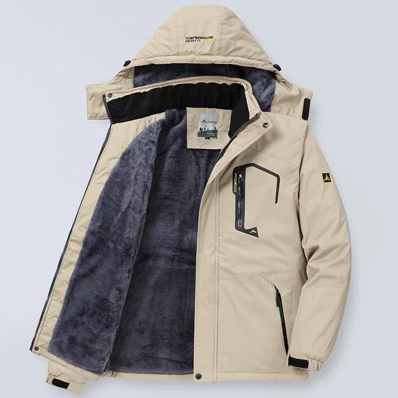 Men's waterproof hooded jacket regular fit wind-resistant navy blue with zip pockets outdoor style