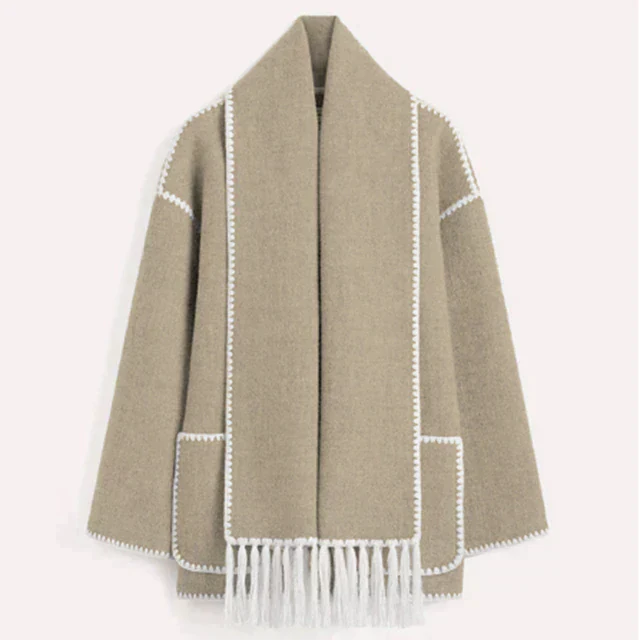 Women's relaxed fit stand collar jacket with fringe edge detail for casual chic everyday style