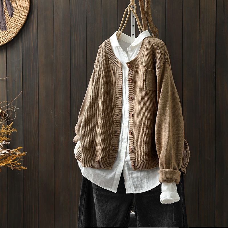 Women's cozy knit cardigan button-up winter layering essential in classic silhouette