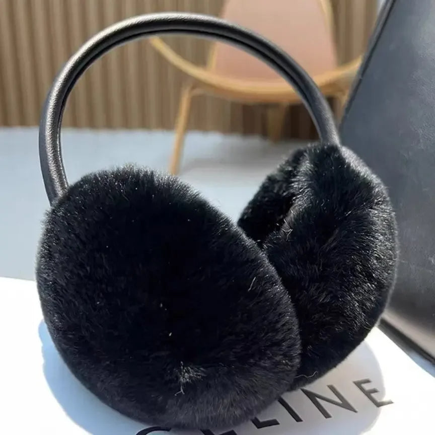 Women's faux fur earmuffs lightweight plush winter warmth in neutral tone