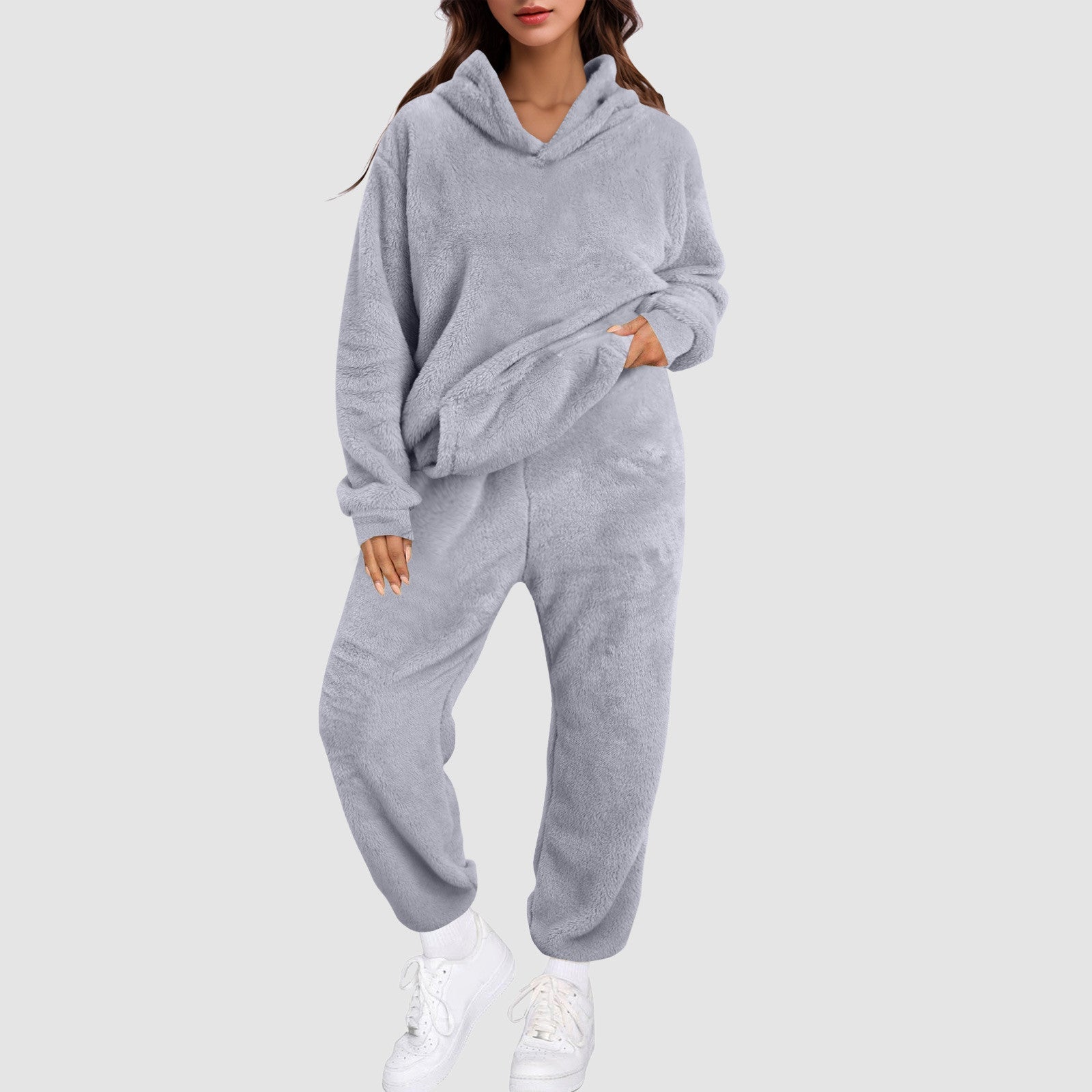 Women's fleece tracksuit set cozy winter loungewear ultra-soft plush two-piece matching outfit