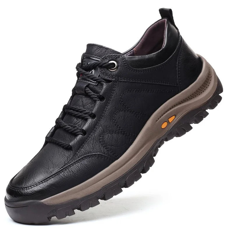 Men's brown handmade orthopedic leather shoes breathable PU upper non-slip rubber sole