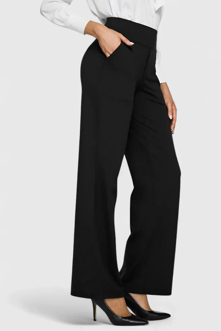 Women's high waist wide leg pants in classic cut with flowing silhouette for polished professional style