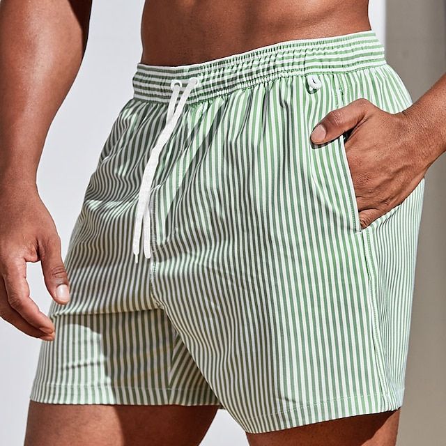 Men's boardshorts maritime navy striped elastic waist drawstring beach pool summer comfort fit