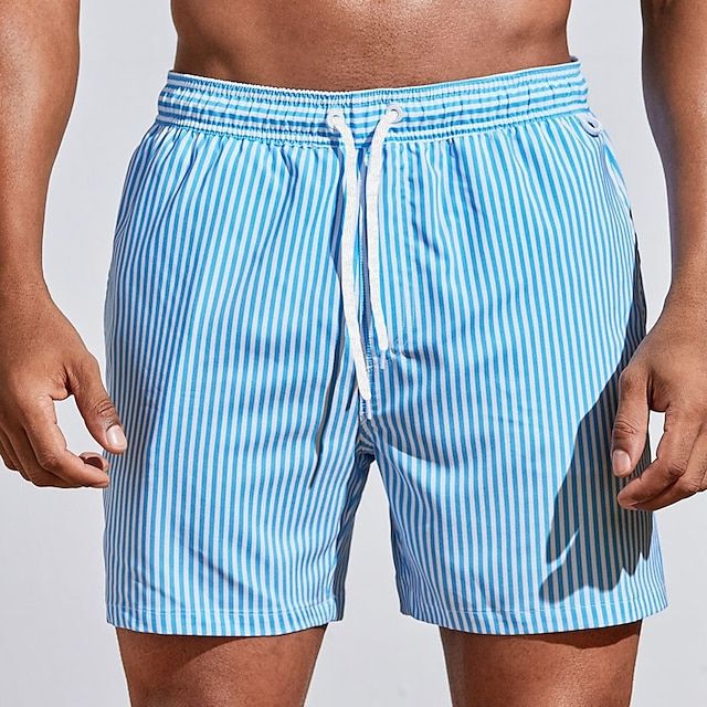 Men's quick-dry swim shorts elastic waist mid-thigh cut Nordic-inspired summer beach style