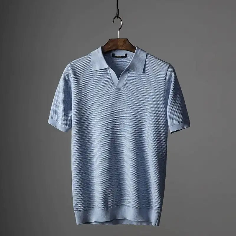 Men's light gray merino knit shirt classic fit breathable lightweight summer essential