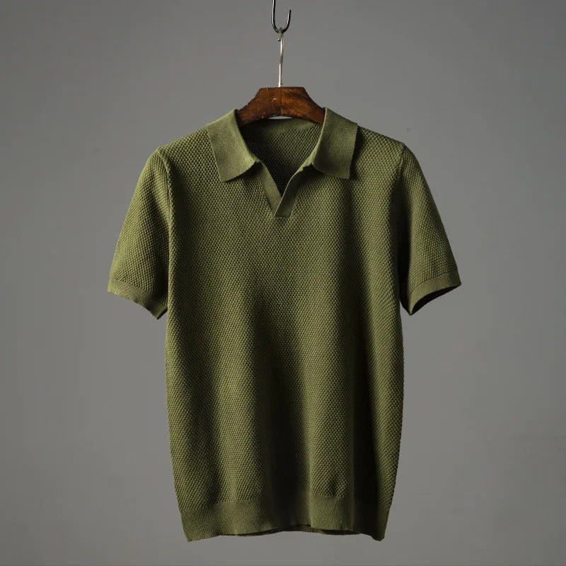 Men's light merino knit shirt classic fit, breathable lightweight summer essential in neutral tone