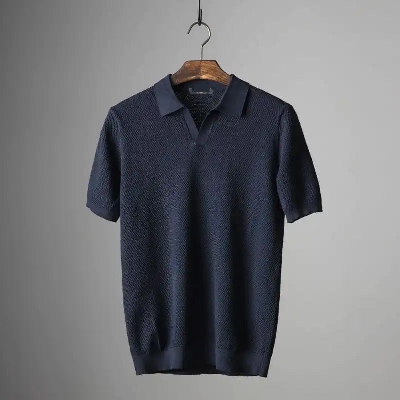 Men's light beige merino knit shirt classic fit breathable lightweight summer essential