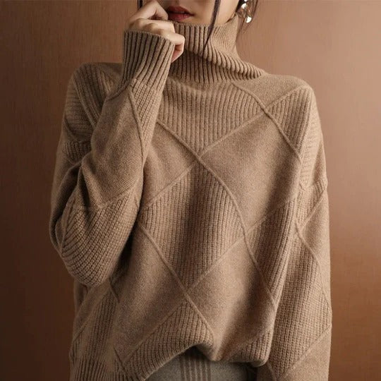 Neutral knitted unisex crew neck sweater regular fit ribbed trim cozy textured knitwear