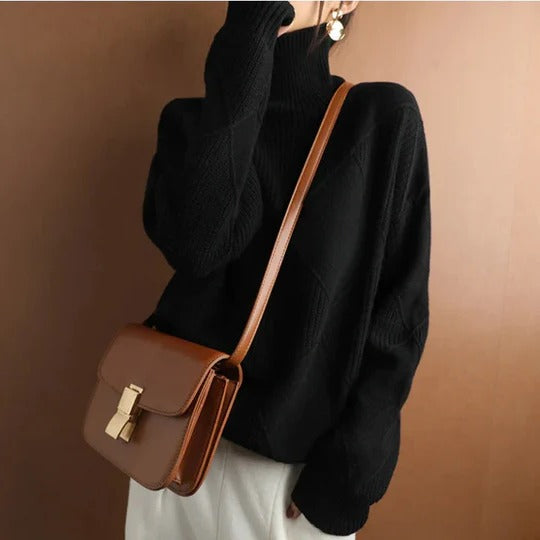Neutral knitted unisex crew neck sweater regular fit with ribbed trim cozy everyday knitwear