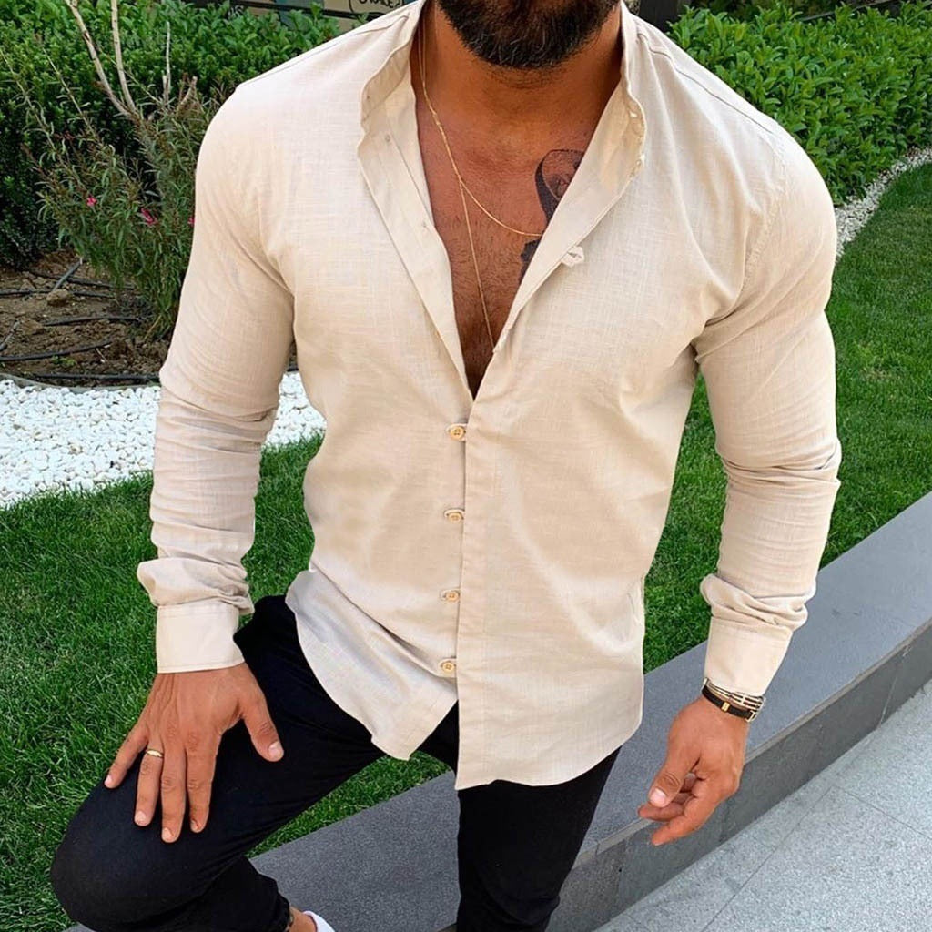 Men's white premium linen shirt elegant tailored fit breathable plain fabric all-day comfort
