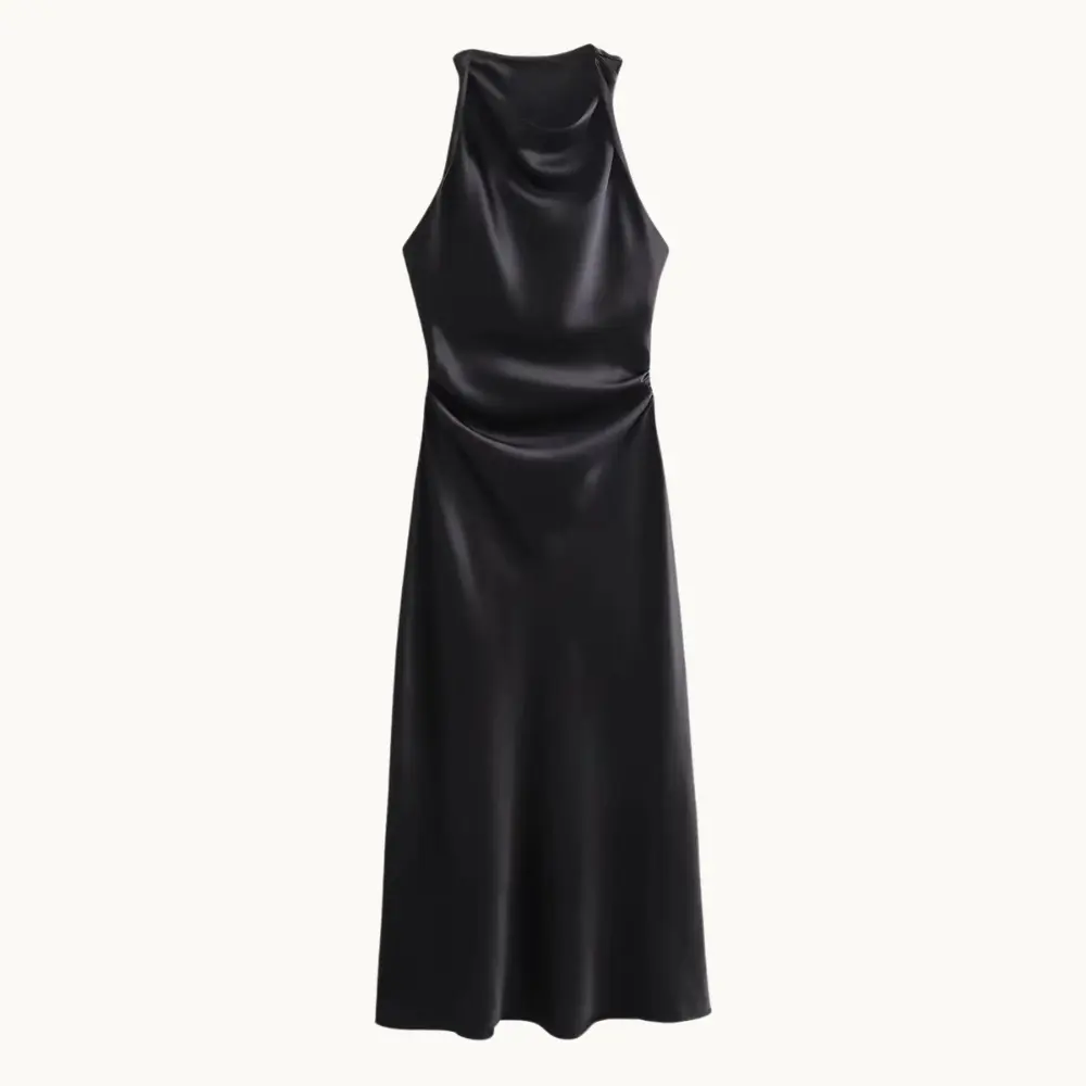 Kristina satin slip midi dress sleeveless streamlined silhouette lustrous draped finish evening wear