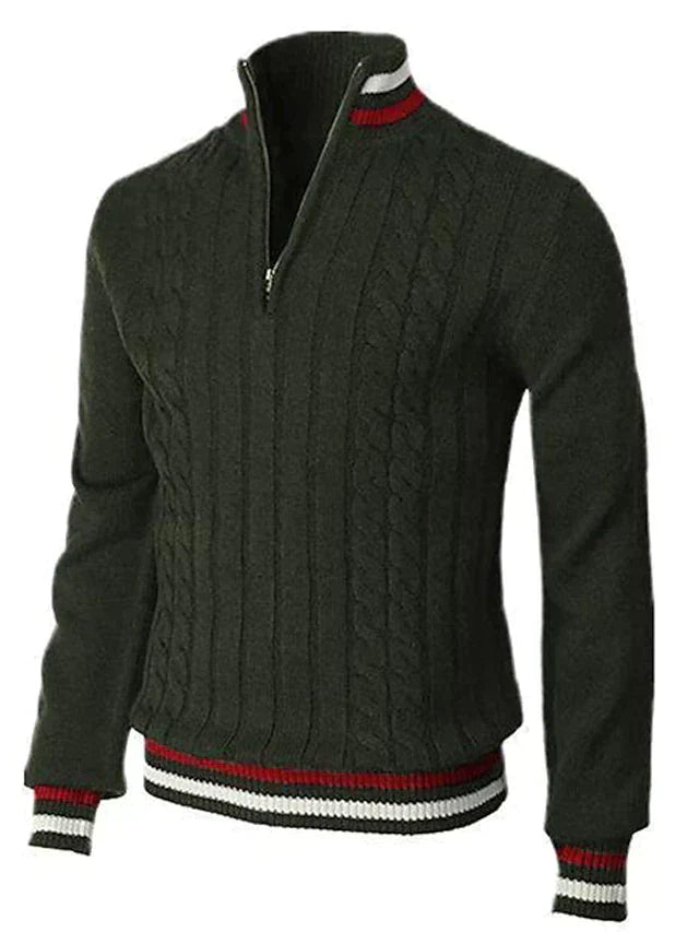 Men's cable knit half-zip sweater classic casual fit cozy fall layering versatile pullover