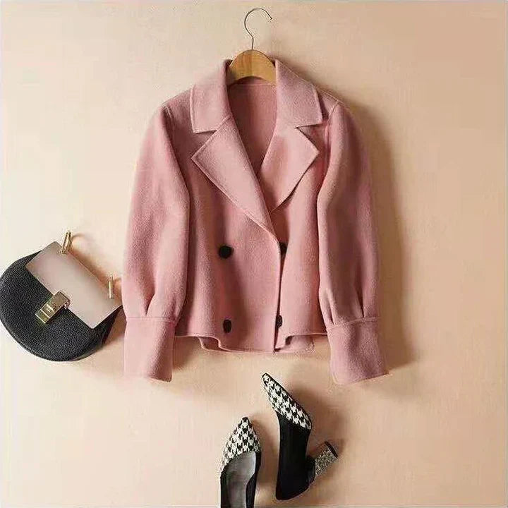 Women's short minimalist Jessa coat, classic clean-line silhouette, elegant everyday outerwear