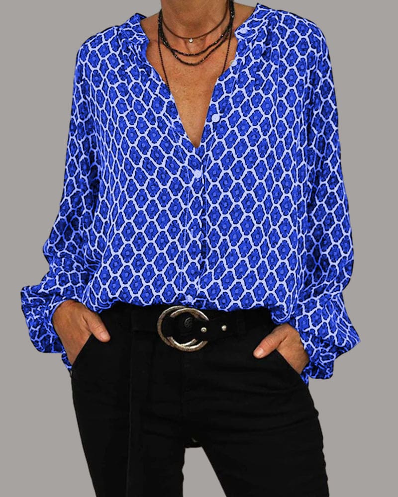 Women's long sleeve floral print blouse, lightweight elegant all-season style with vibrant balanced pattern
