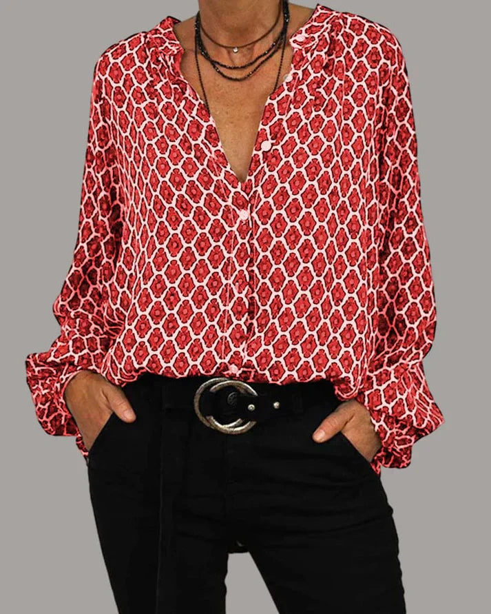 Women's white long sleeve V-neck blouse lightweight cotton blend professional work top