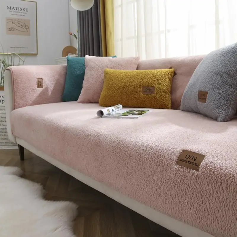 Sherpa fleece sofa cover plush cream cozy non-slip backing pet-friendly living room protection