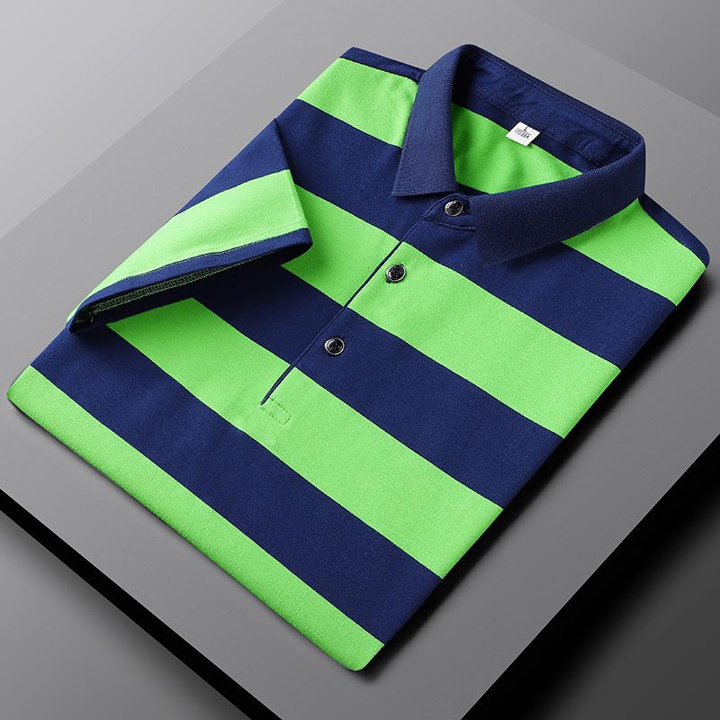 Men's casual striped polo shirt breathable fabric relaxed fit for everyday comfort and versatile wear