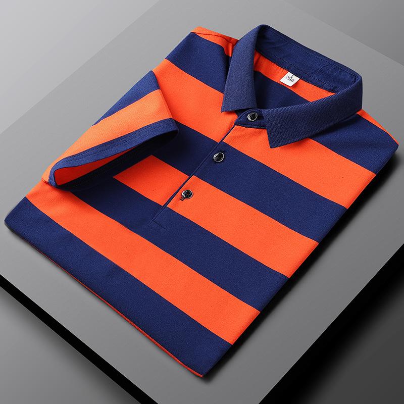 Men's casual striped polo shirt breathable soft fabric relaxed fit for everyday comfort