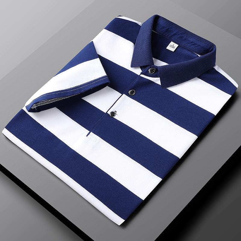 Men's casual striped polo shirt breathable fabric relaxed fit comfortable everyday wear
