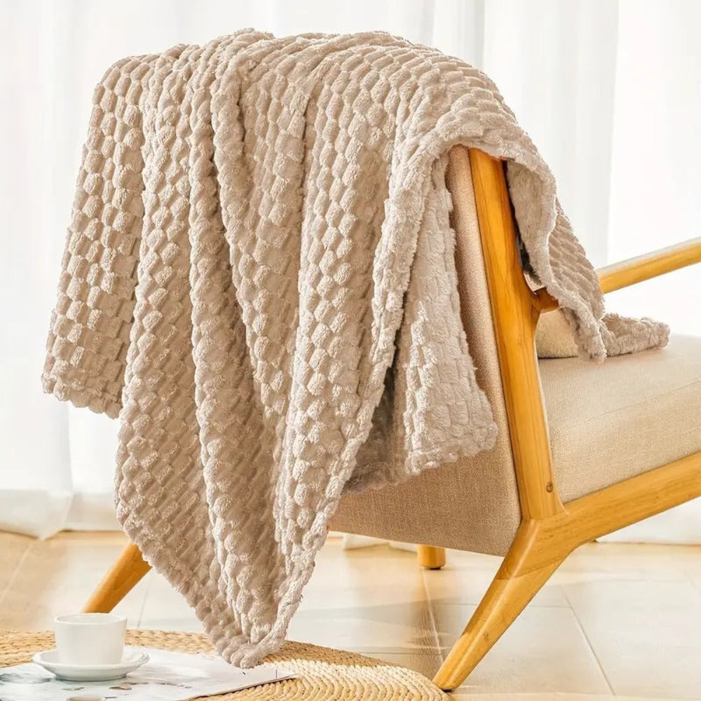 Textured fleece throw blanket bubble design ultra-soft plush modern home decor cozy living room accent