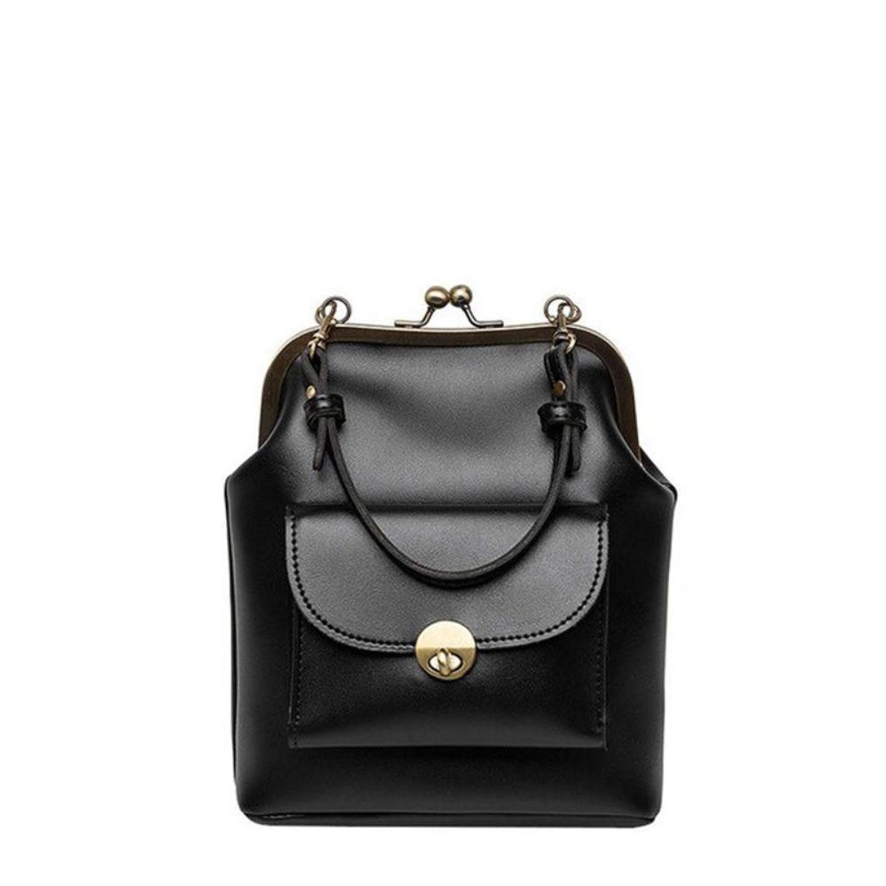 Diana black vegan leather structured handbag with top handle and gold secure clasp for professionals