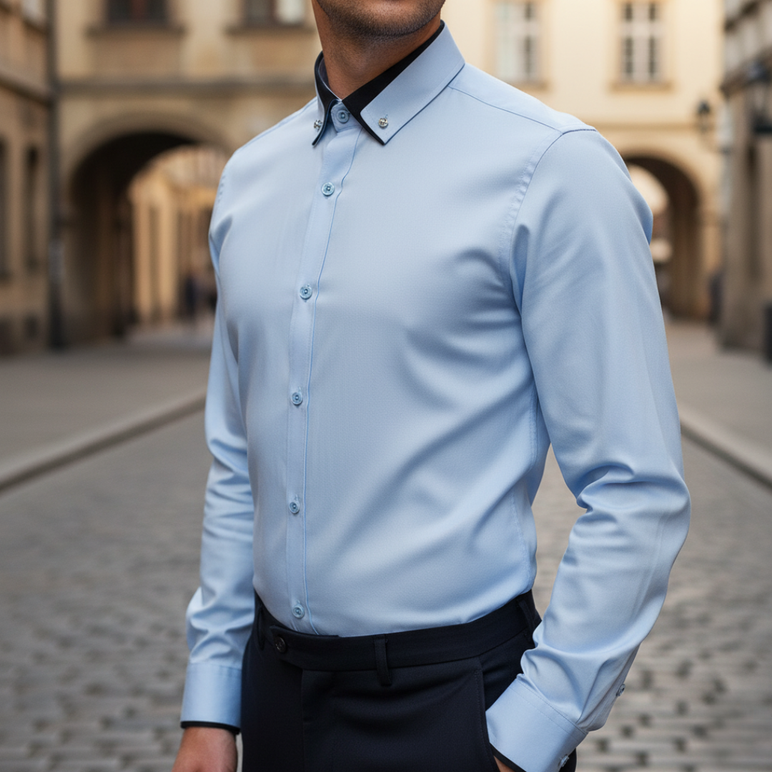 Men's slim fit dress shirt white breathable fabric contrast collar formal semi-formal occasions