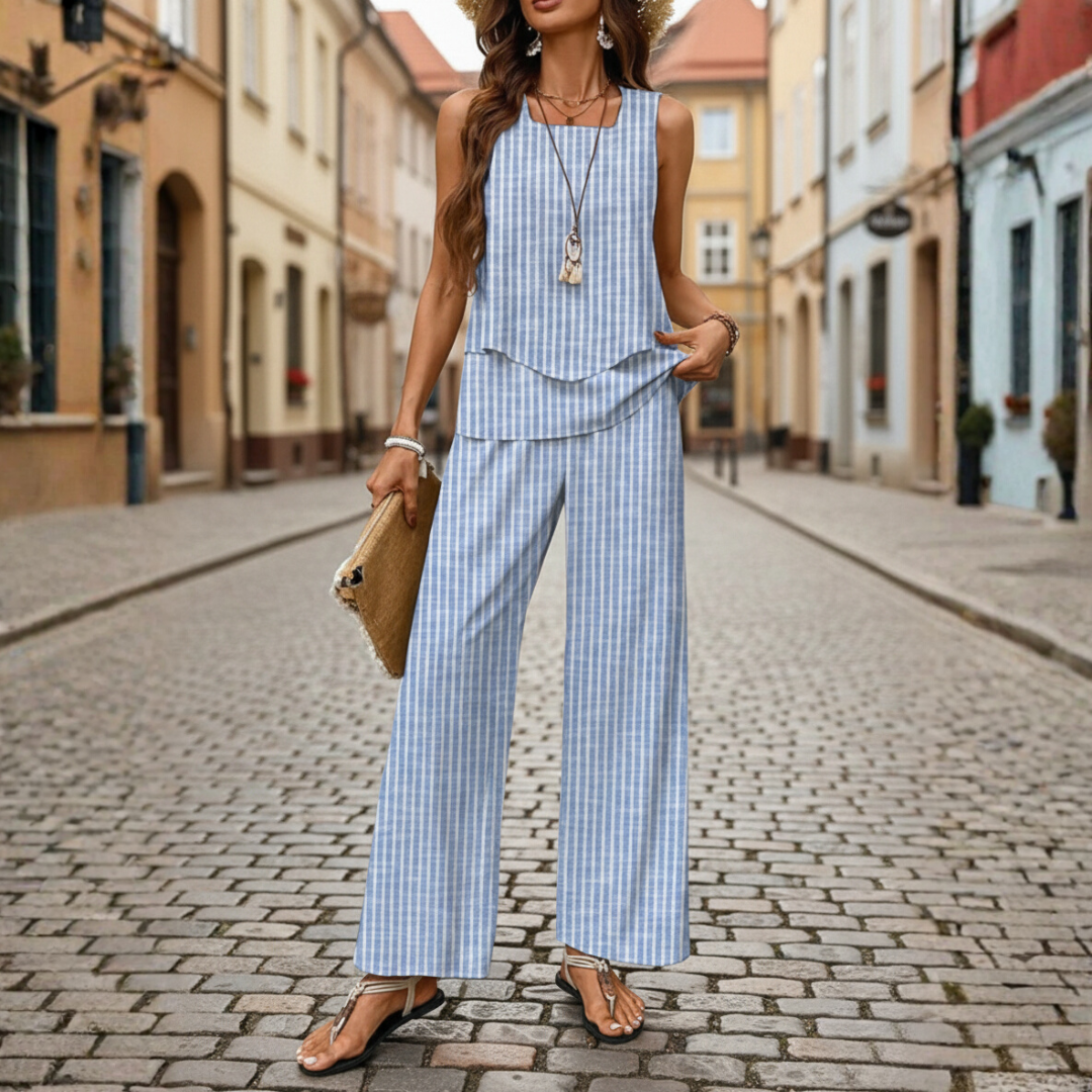 Women's sleeveless top wide-leg pants set breathable two-piece casual chic summer outfit