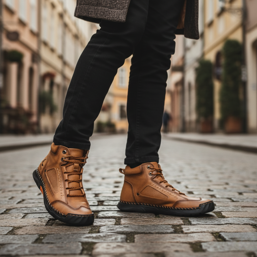 Men's leather casual shoes in black brown blue green with durable sole for all-day comfort