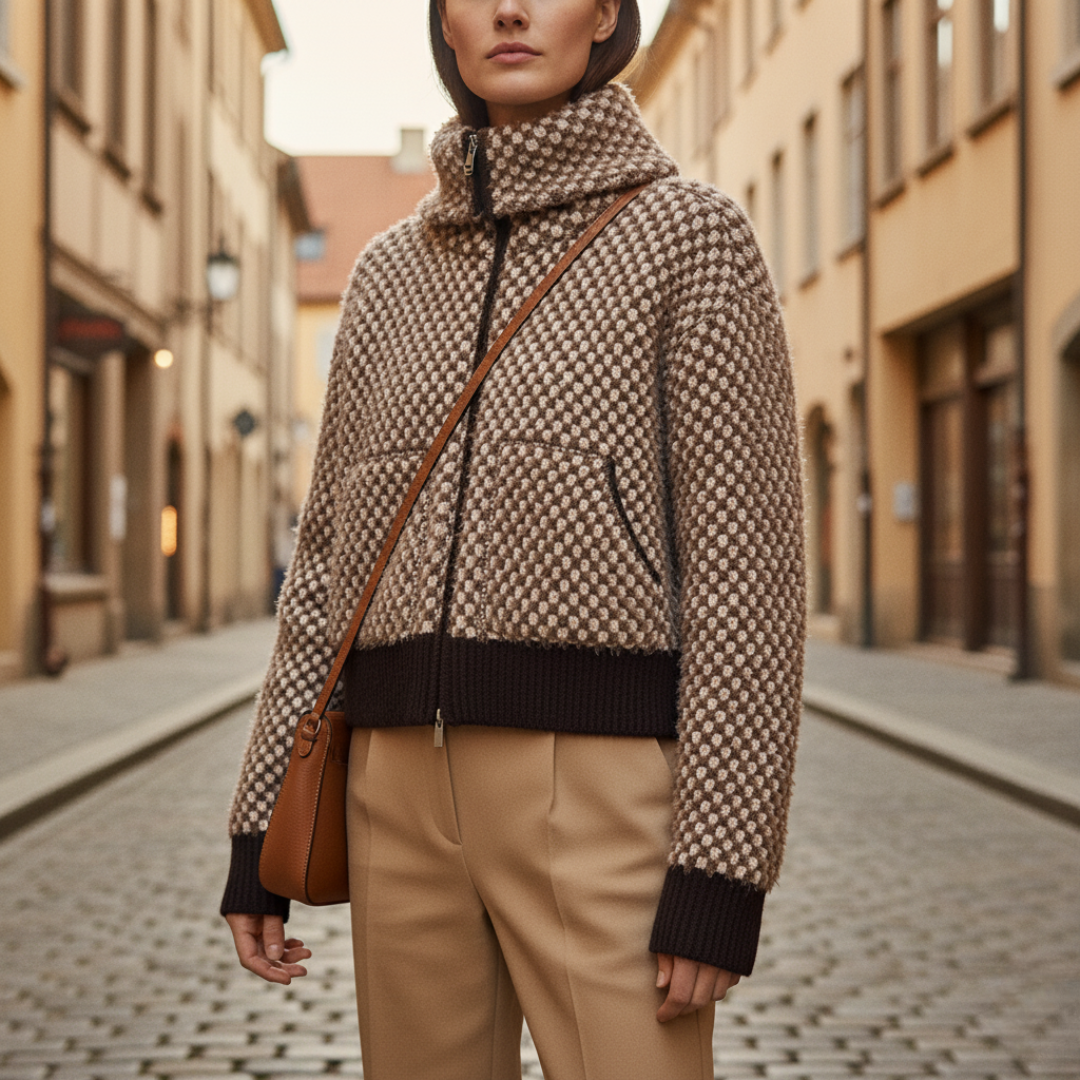 Women's lightweight polyester full-zip jacket with high collar, regular fit for casual urban workwear