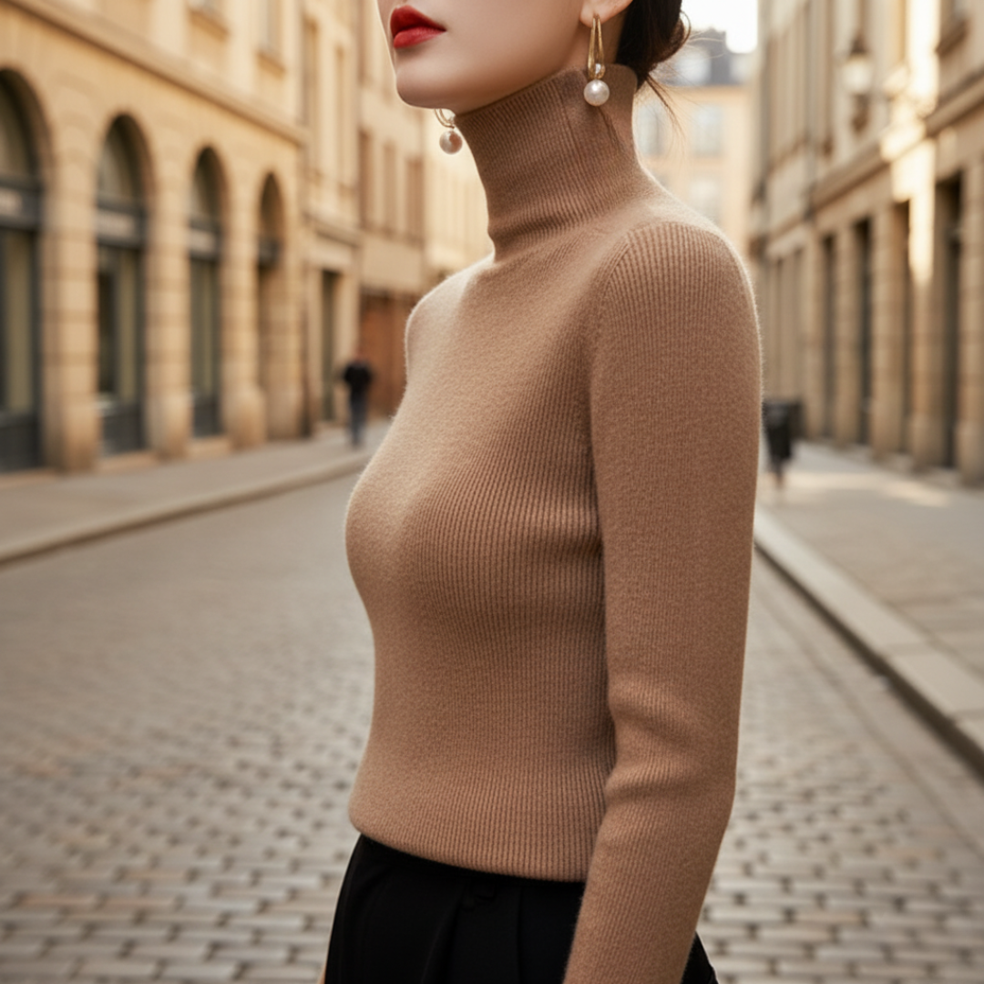 Women's soft crew neck sweater in versatile neutral tone, long sleeves, cozy everyday knit