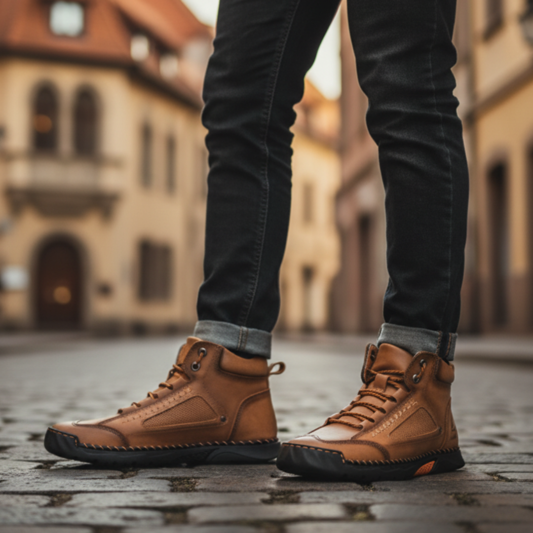 Men's black faux leather lace-up shoes with durable rubber sole for all-day comfort
