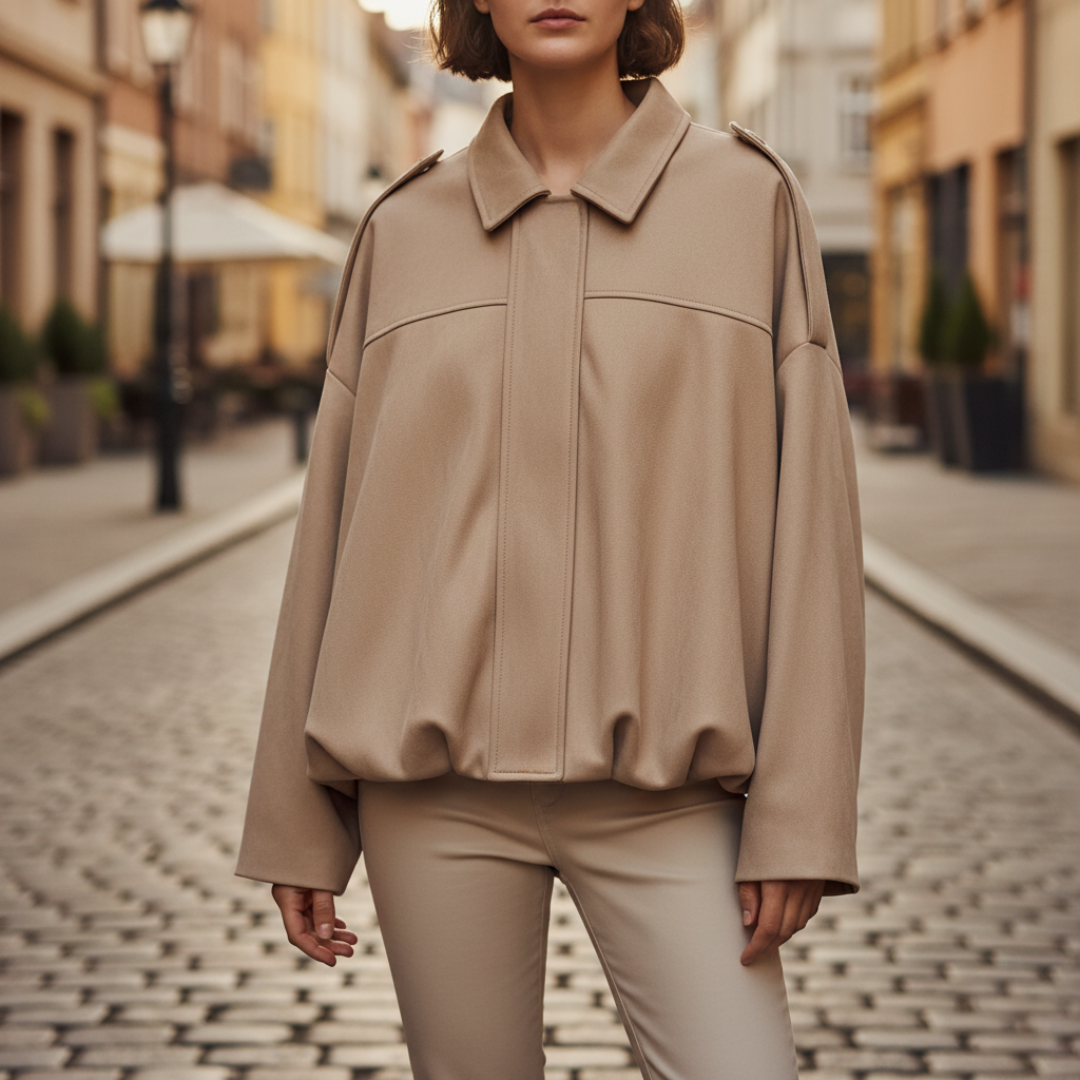 Oversized women's mixed fabric jacket structured silhouette relaxed fit for professional layering