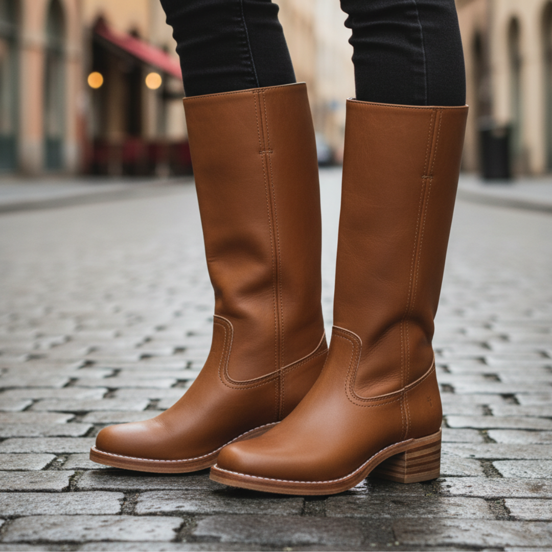 Women's low heel leather boots in black versatile autumn winter everyday style with timeless elegance