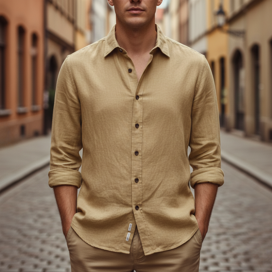 Men's lightweight mixed fabric casual shirt, breathable button-front design for daily wear