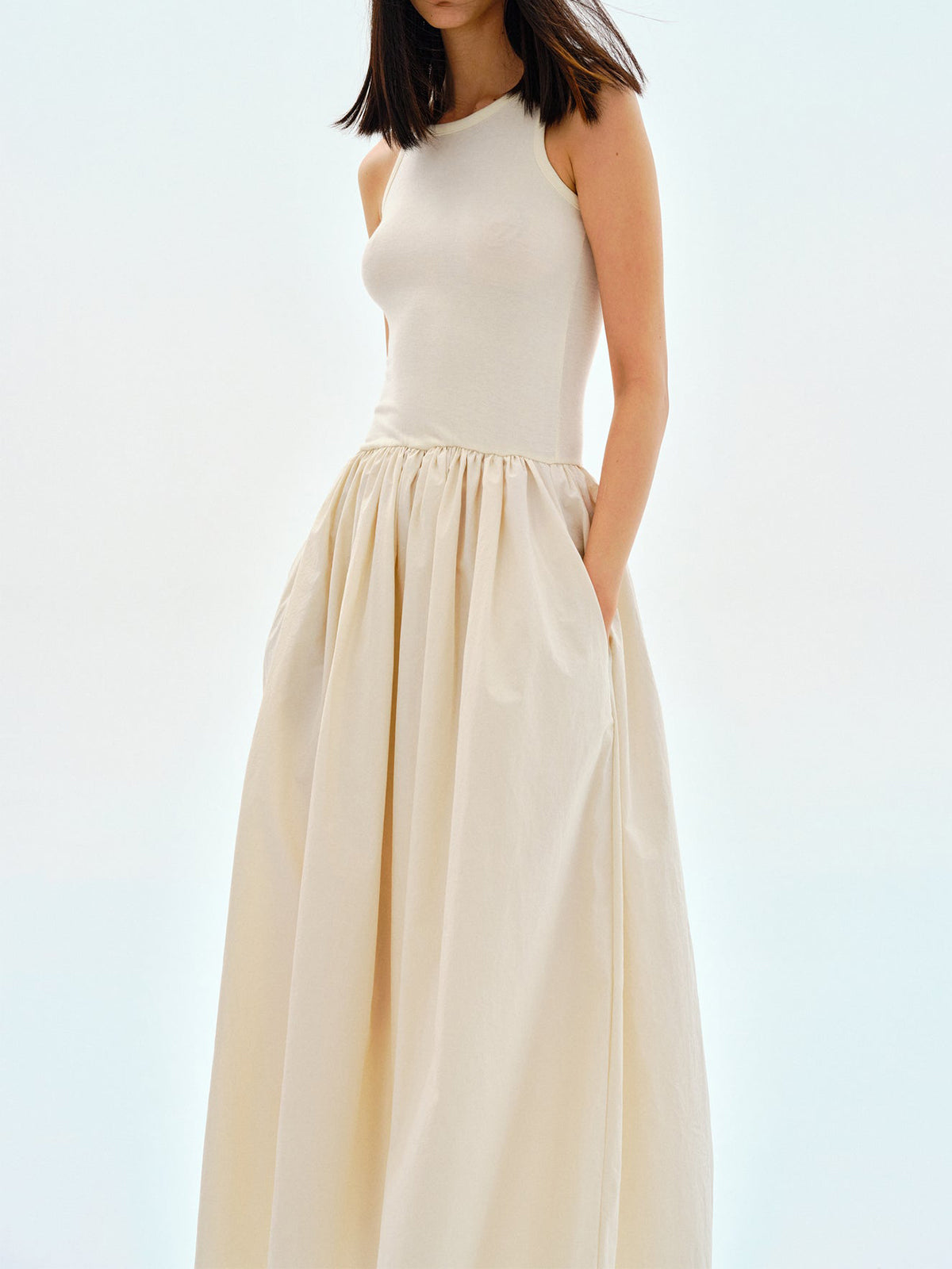 Women's casual maxi dress crew neck cotton blend jersey everyday comfort long silhouette
