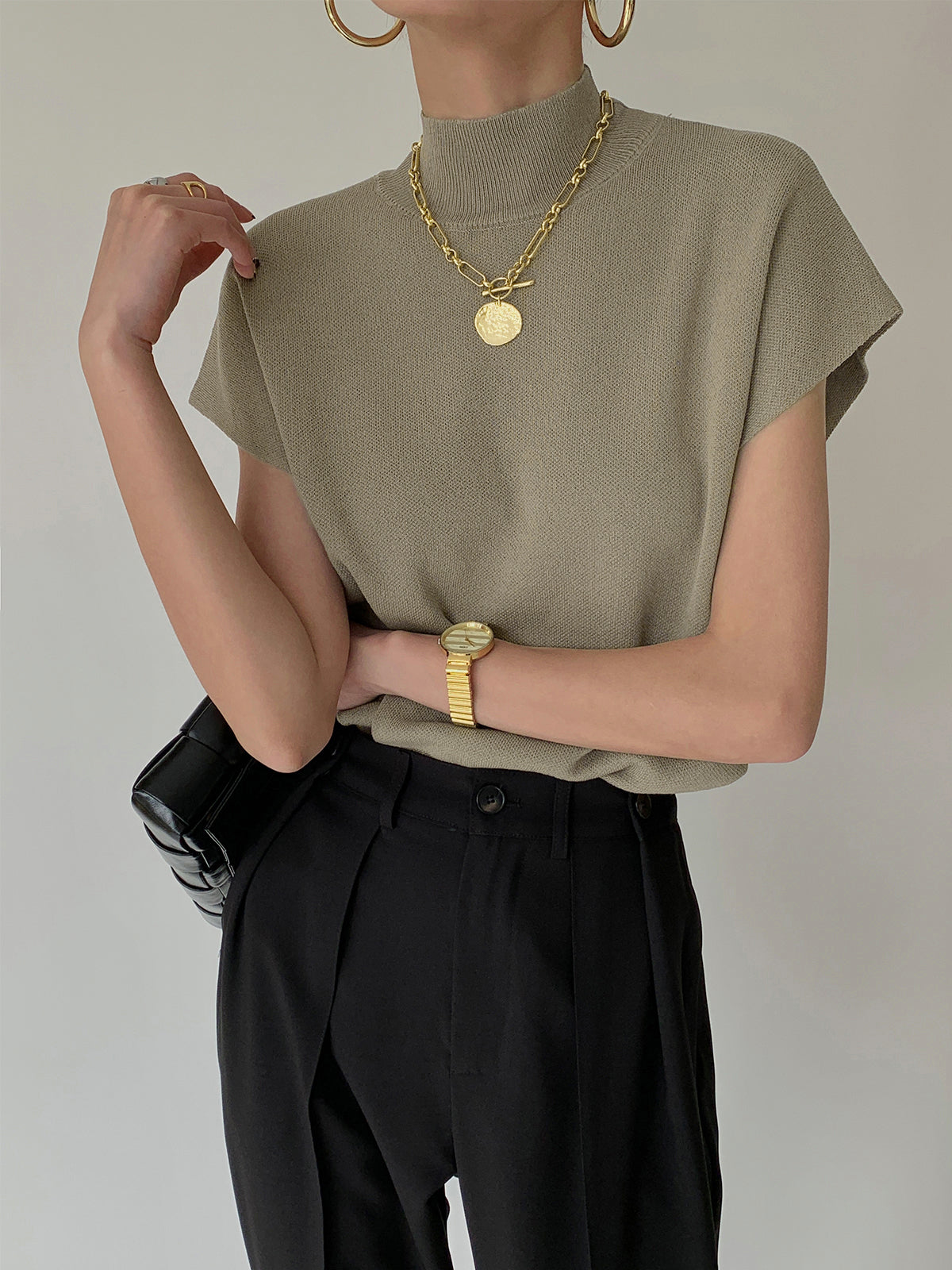 Noira | Women's Mock Neck Sleeveless Top Padded Shoulder Vest