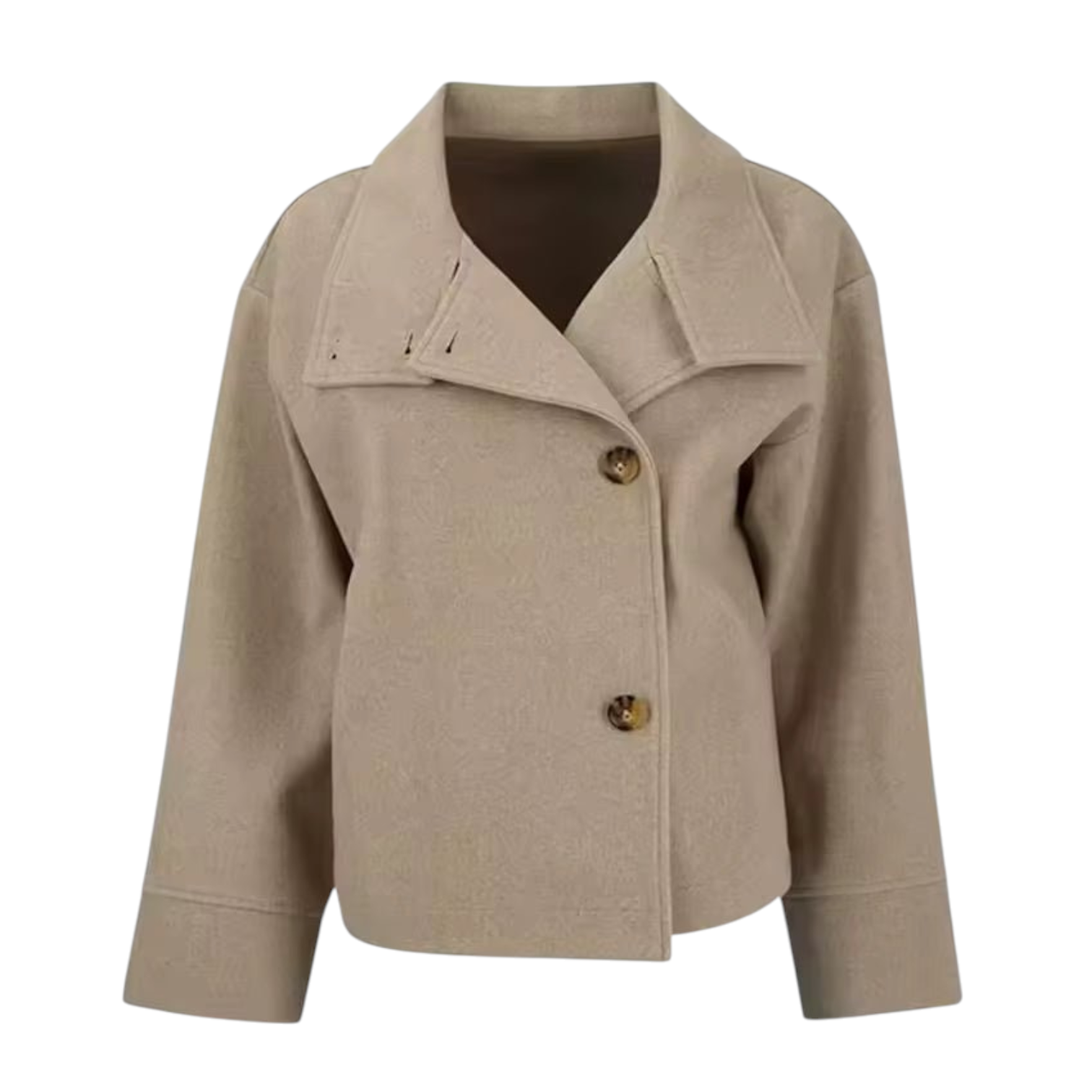Women's short loose-fit jacket with bold oversized collar, versatile warm layer for all occasions
