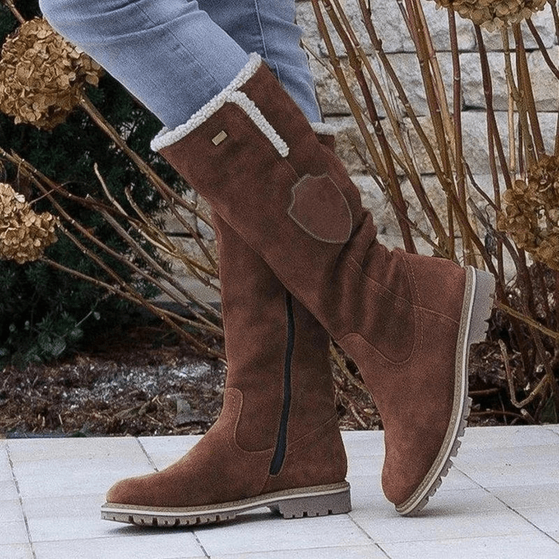 Women's lined winter boots warm lining durable textile decorative patch accent cold weather protection