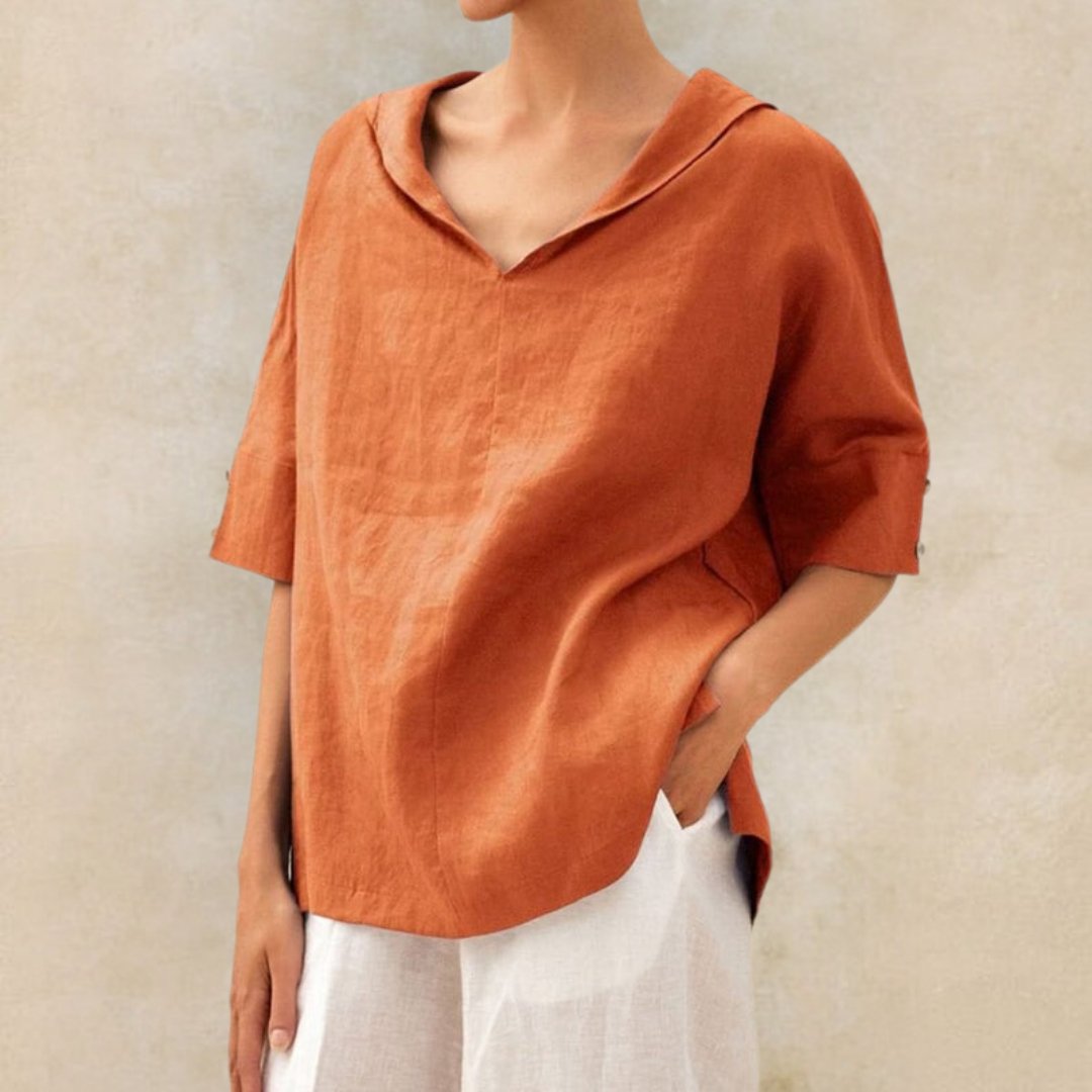 Women's blended linen blouse V-neck relaxed fit lightweight breathable everyday casual elegance