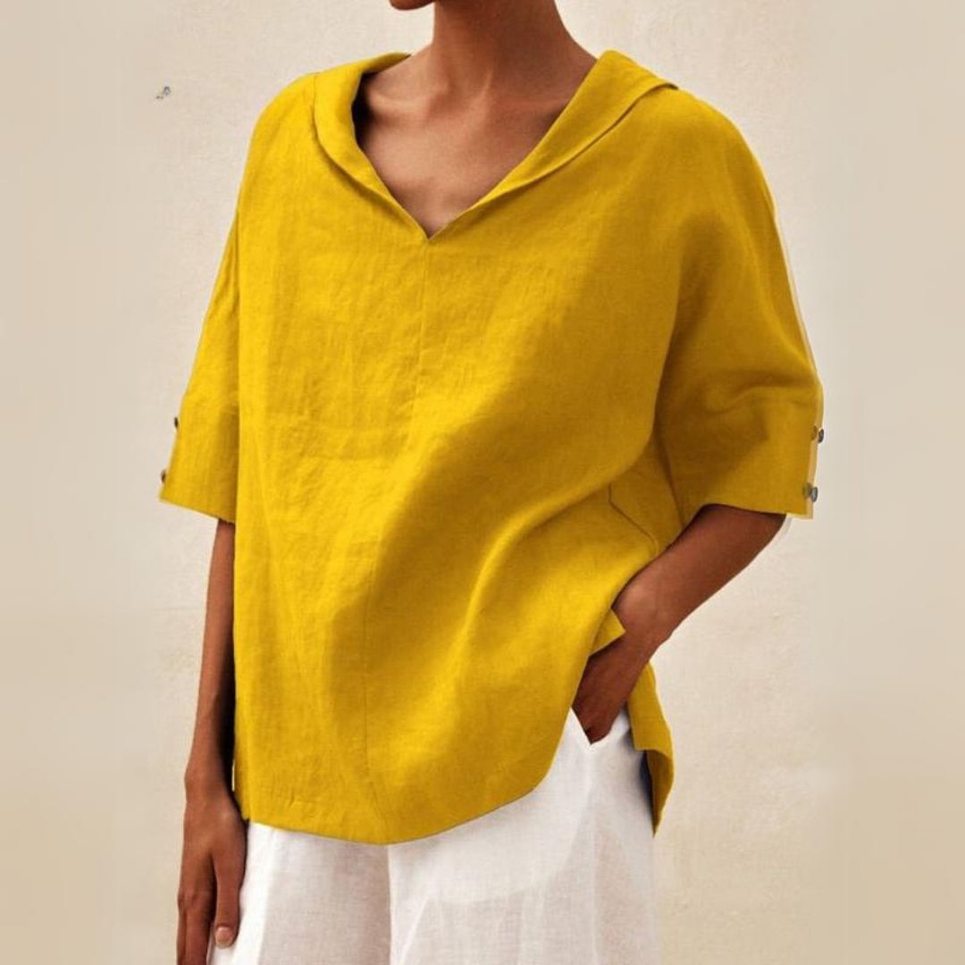 Women's blended linen blouse V-neck relaxed fit lightweight breathable everyday elegant style