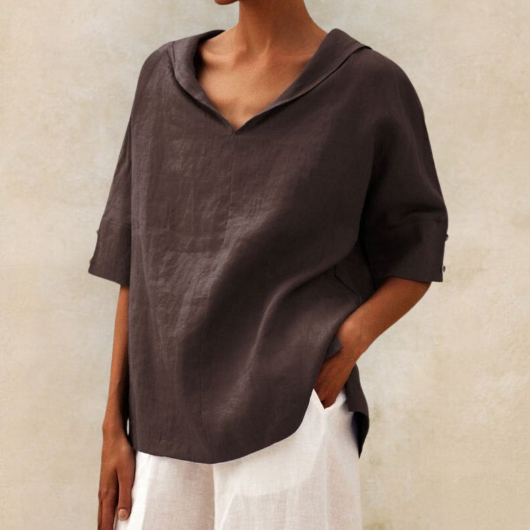 Women's blended linen blouse V-neck relaxed fit lightweight breathable everyday casual elegance
