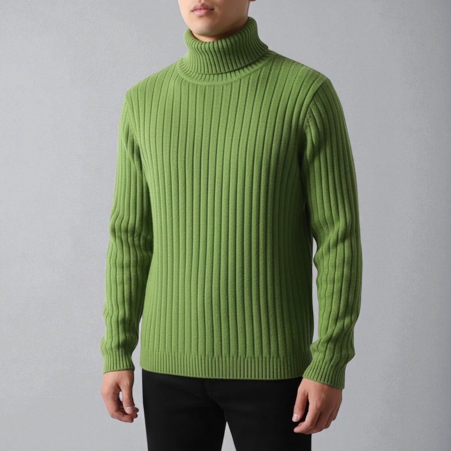 Men's dark cotton turtleneck sweater with textured knit pattern, slim fit, premium warmth for winter