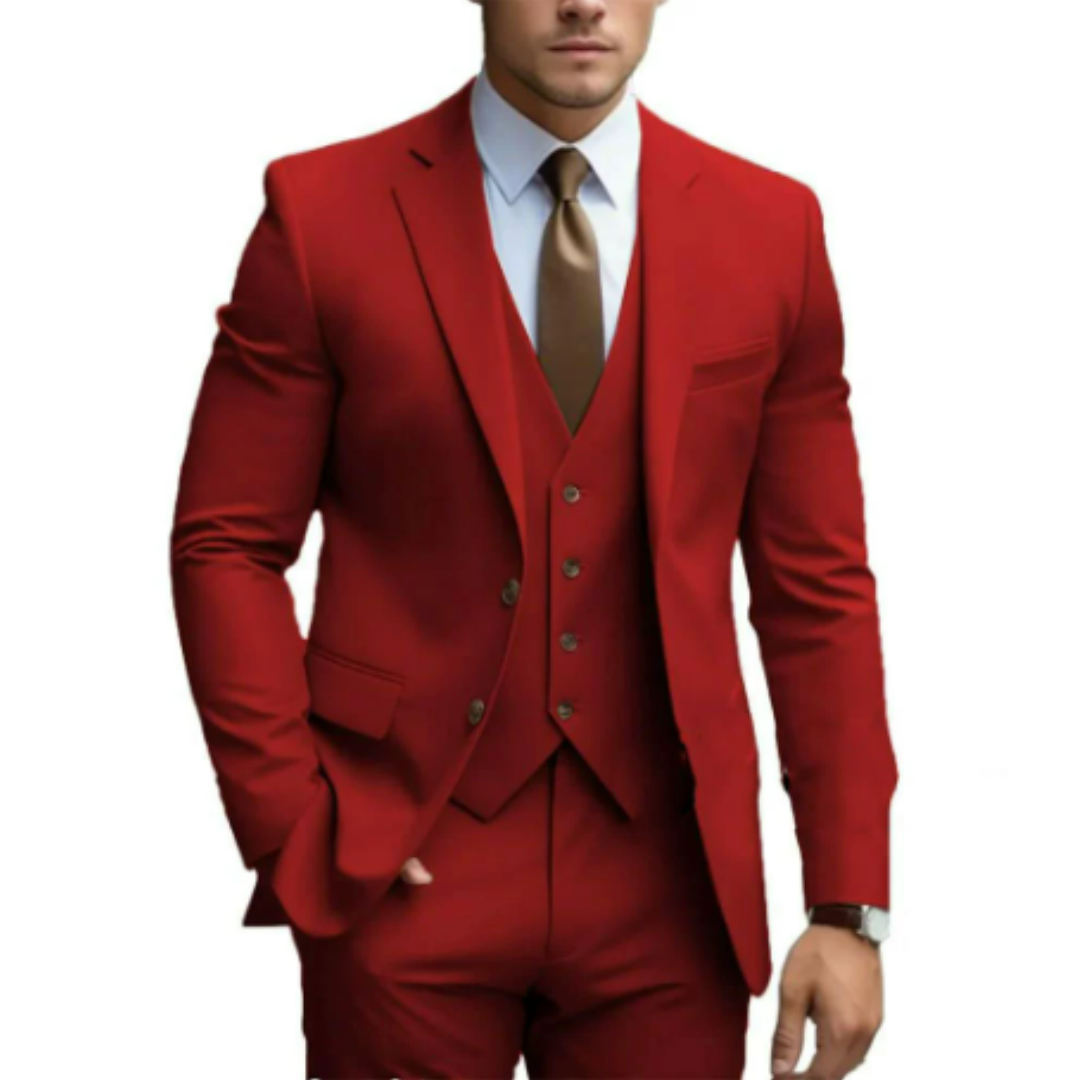 Men's charcoal three-piece suit two-button jacket vest trousers modern slim fit formal wedding business