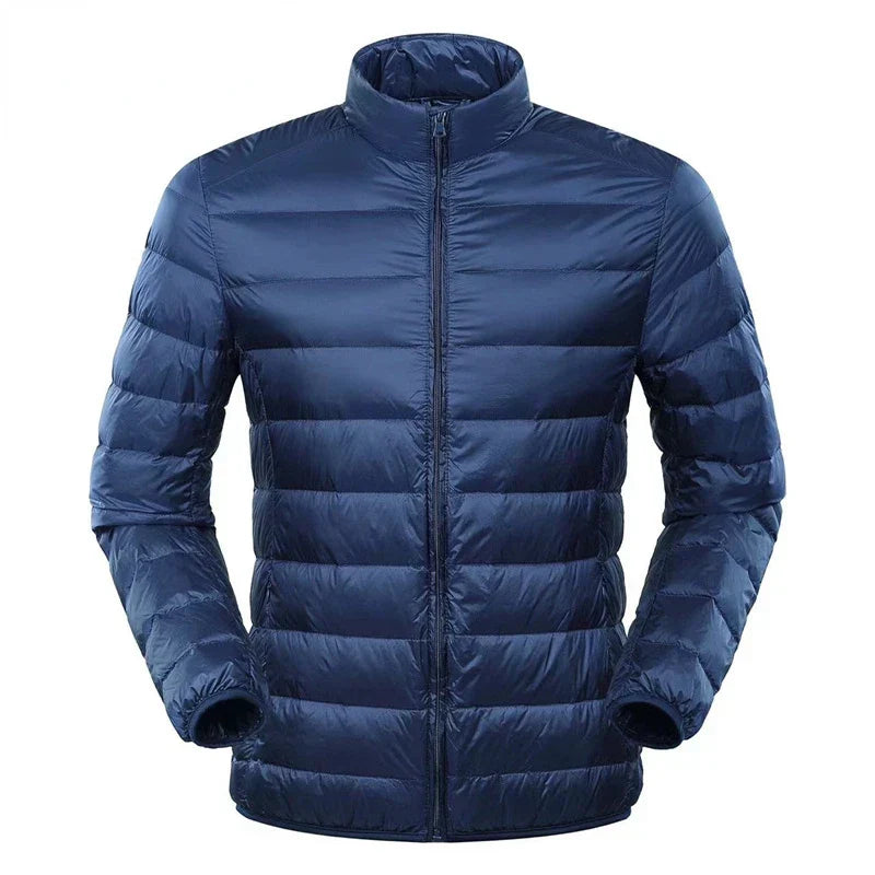 Men's ultra-light down jacket windproof full-zip stand collar lightweight insulation for cold weather