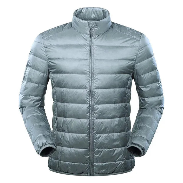 Men's ultra-light navy down jacket windproof full-zip stand collar cold weather outdoor wear